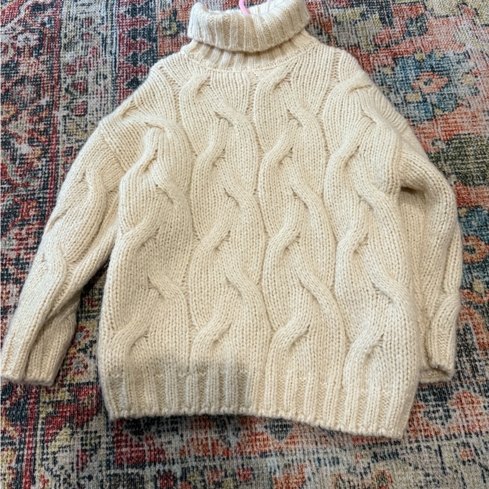 Zara Cream Cable Knit Turtleneck Sweater